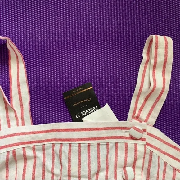 NEW Forever 21 F21 Women linen stripe crop top L & matching button down - Picture 6 of 16